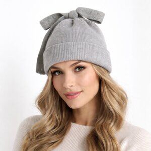 Norla Canada Alpaca Wool Blend Bow Beanie Gray Handmade Soft Knit Hat NWT